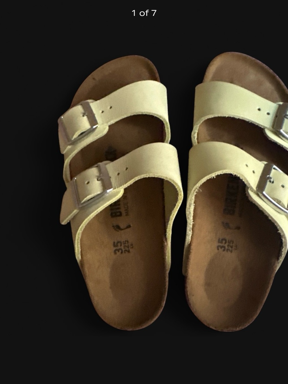 Birkenstock Women’s Pale Yellow-Green Two-Strap Sandals with Buckles